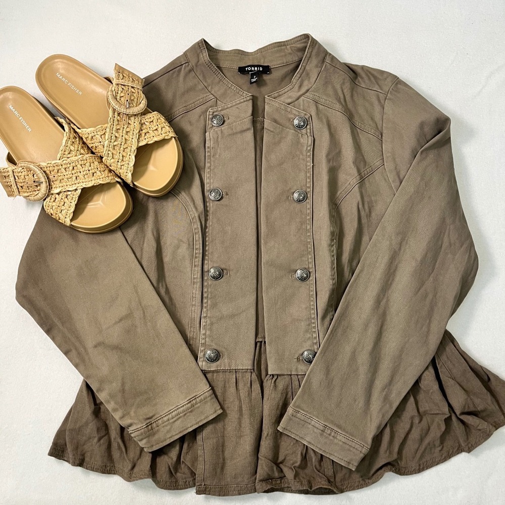 Torrid Military Peplum Jacket Twill Linen Blend Dark Academia Cottagecore 2